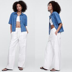 GAP High Rise Wide Leg Utility Jeans Pull On White Size L